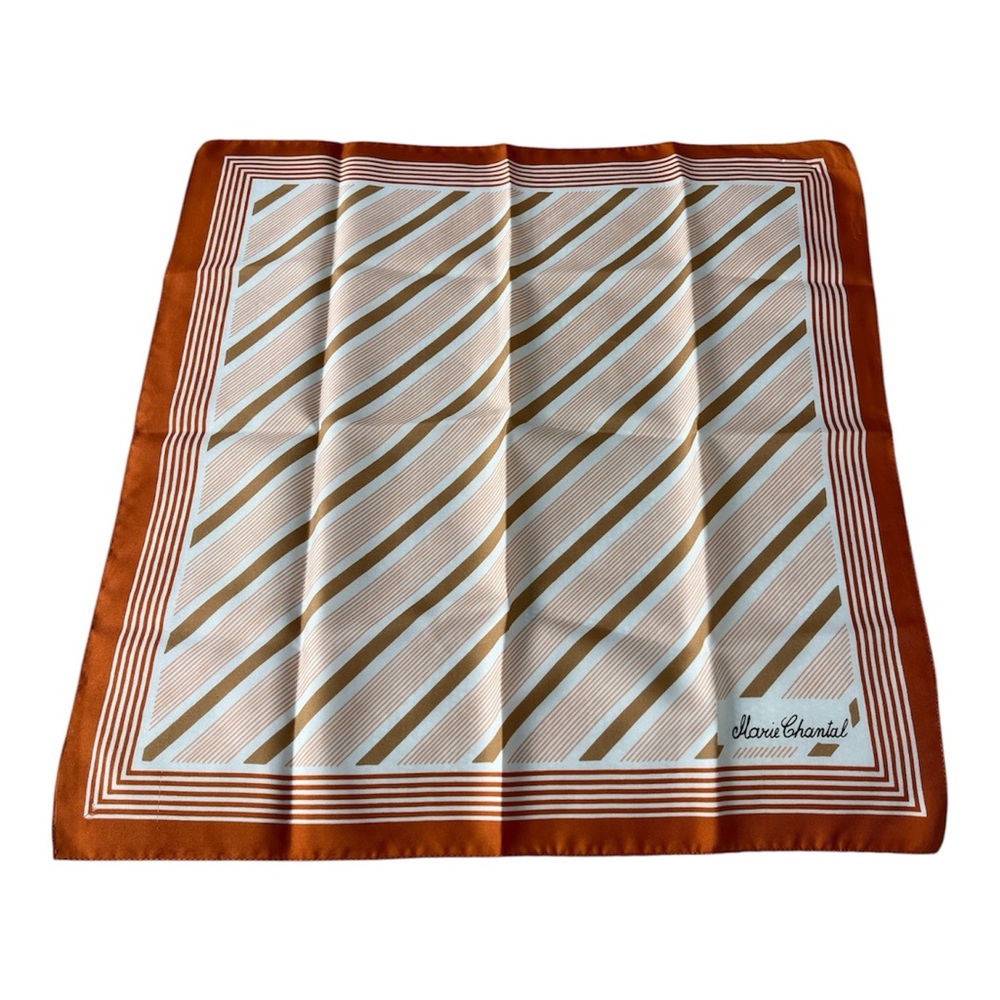 Marie Chantal Vintage Orange Beige Stripe Silky Scarf Twilly Hanky